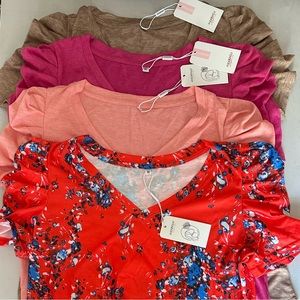 Lot of 4 NWT XIEERDUO Womens Summer Shirt V Neck Casual Tshirts Puff Sleeve Tops
